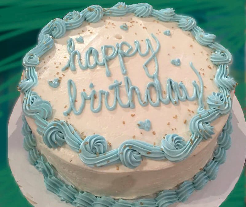 White and Blue Birthday Cake