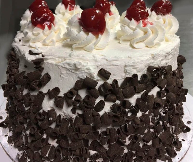 Cake Decorated with Cherries and Chocolate Chips